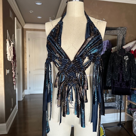 Original GoodVibeGoda Handmade Macramé Rope Black, Blue and Gold Festival Outfit - Picture 2 of 16